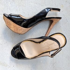 Jessica Simpson | Black patent peep toe heels
